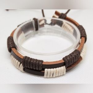 Men's leather bracelet layered brown new e84‎